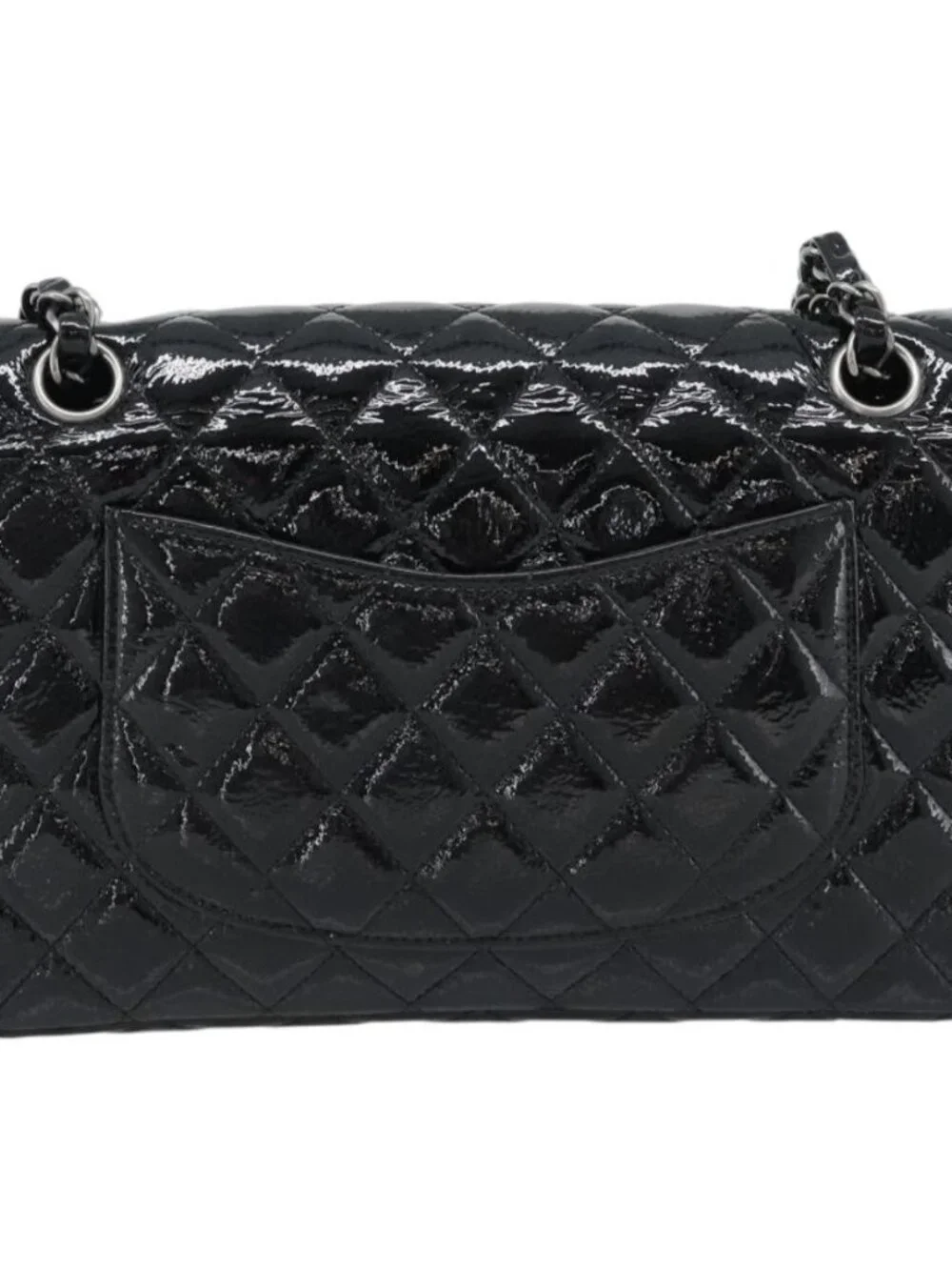 CHANEL Matelasse 25 Chain Bag Patent leather Black Silver CC Auth 189112SM